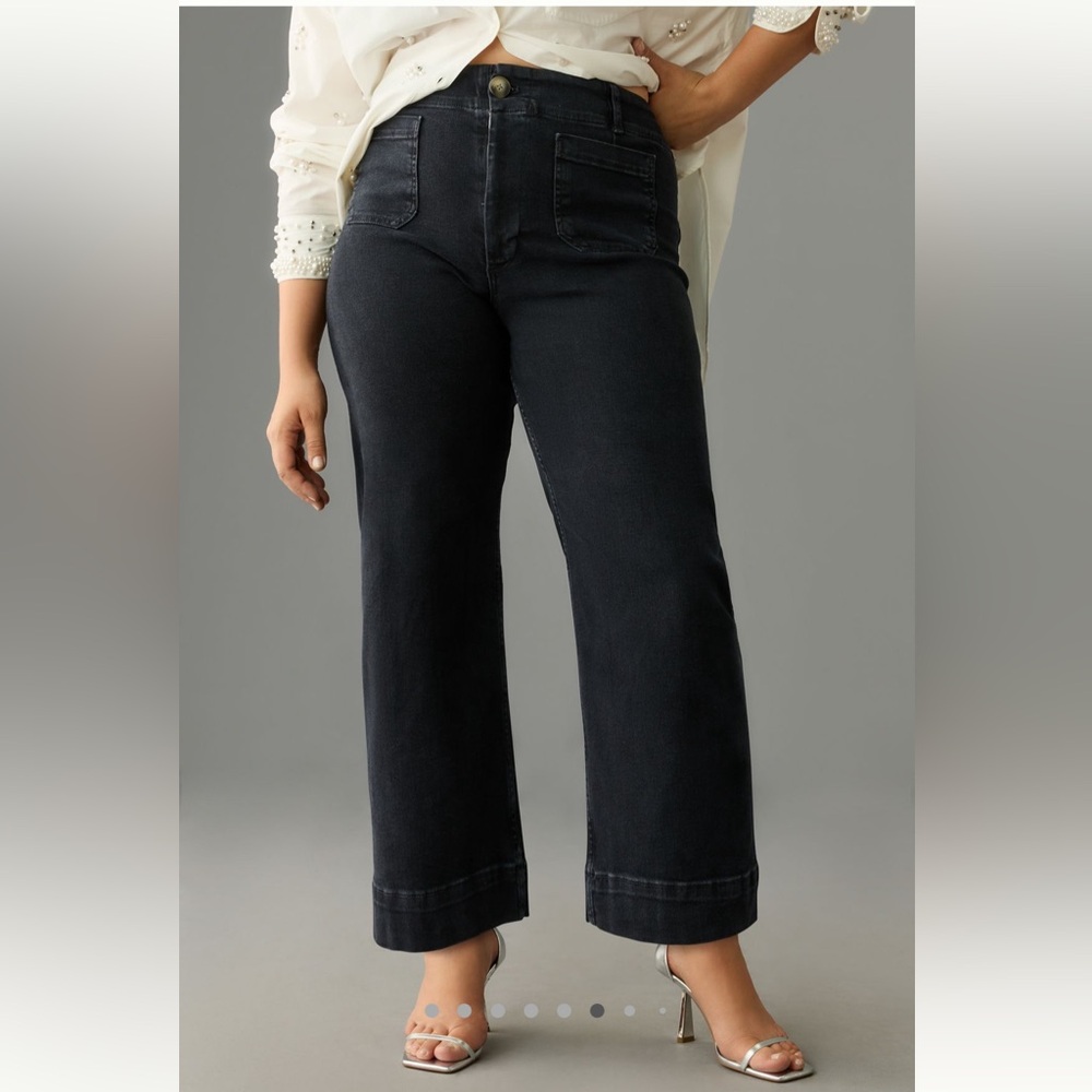 The Colette Denim High-Rise Cropped Wide-Leg Faded Black Jeans by Maeve size 31
